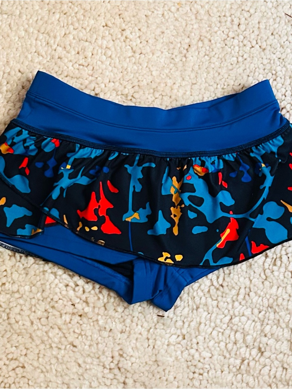 REI Girls' Blue Ruffle Swim Trunks with Multicolor Splash